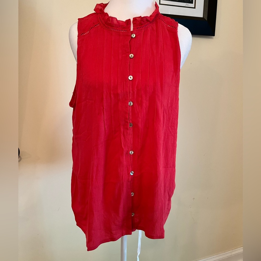 Market & Spruce‎ Red Sleeveless Ruffled Blouse
